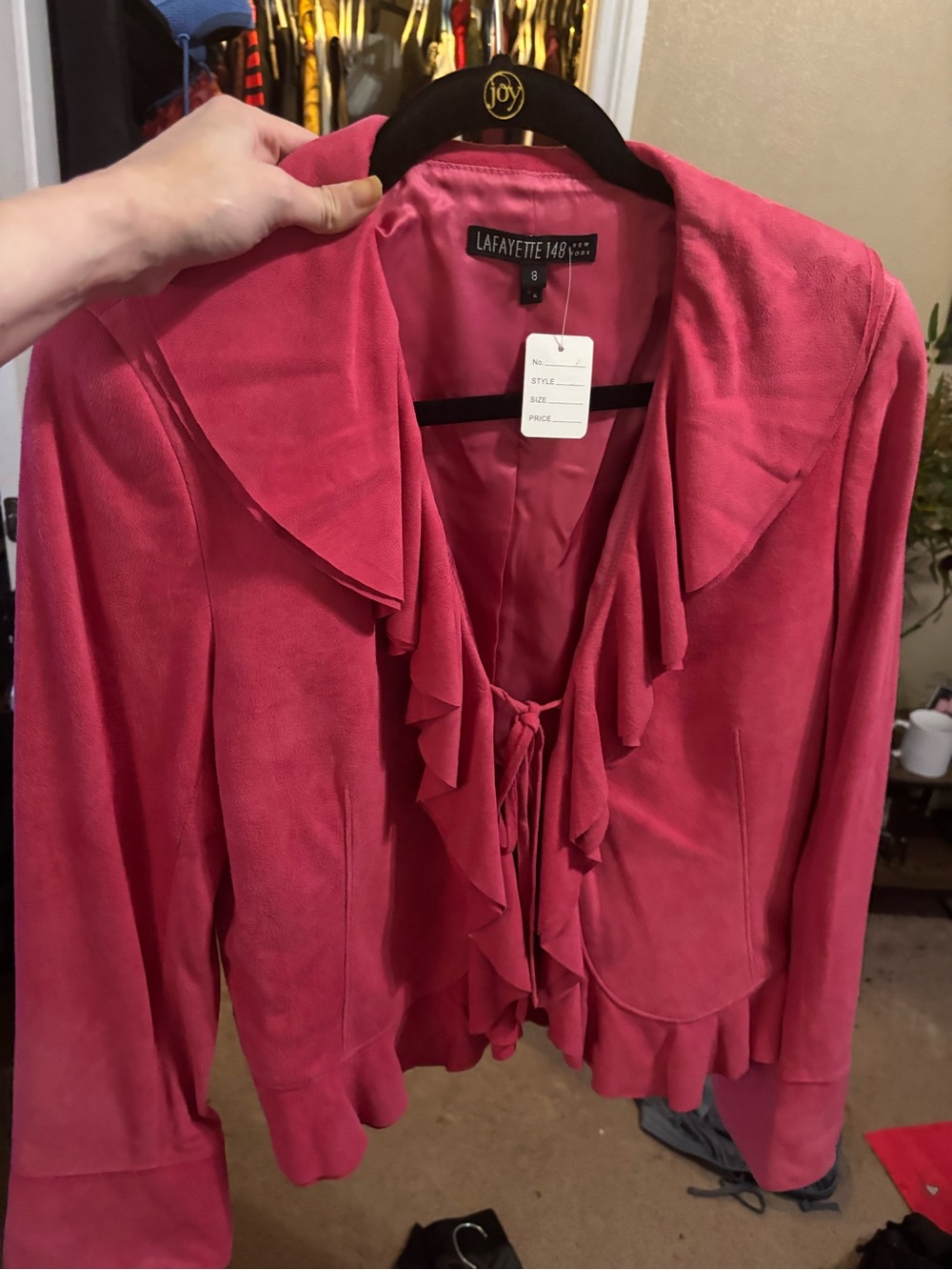 Lafayette 148 New York Raspberry Pink Ruffle-Front Jacket